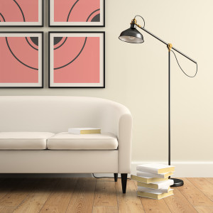 Part of interior with sofa, lamp and books 3D rendering